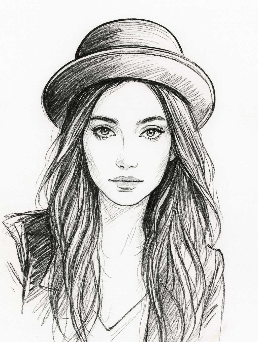 Une jeune femme porte un chapeau melon incliné sur l'arrière de sa tête